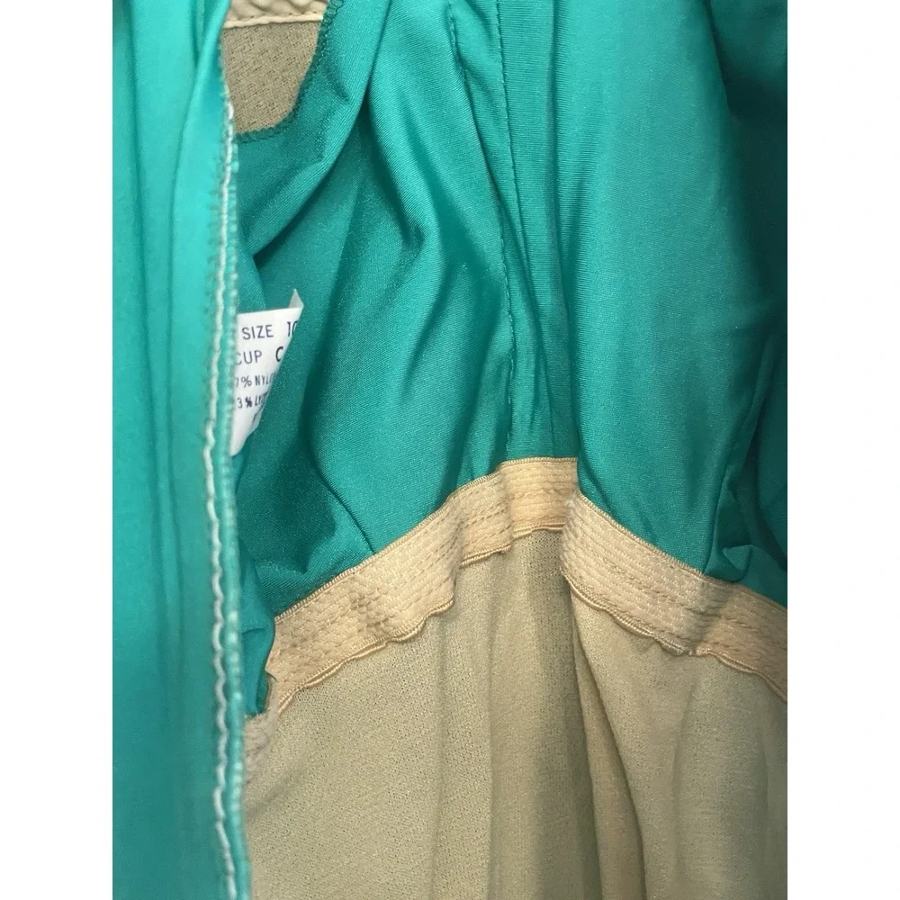 Vtg Perfection Fit By Roxanne Swimsuit Size 10/32 C Cup Green Halter Backless